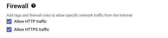 "Screenshot showing the firewall section in the interface for creating a GCP VM"